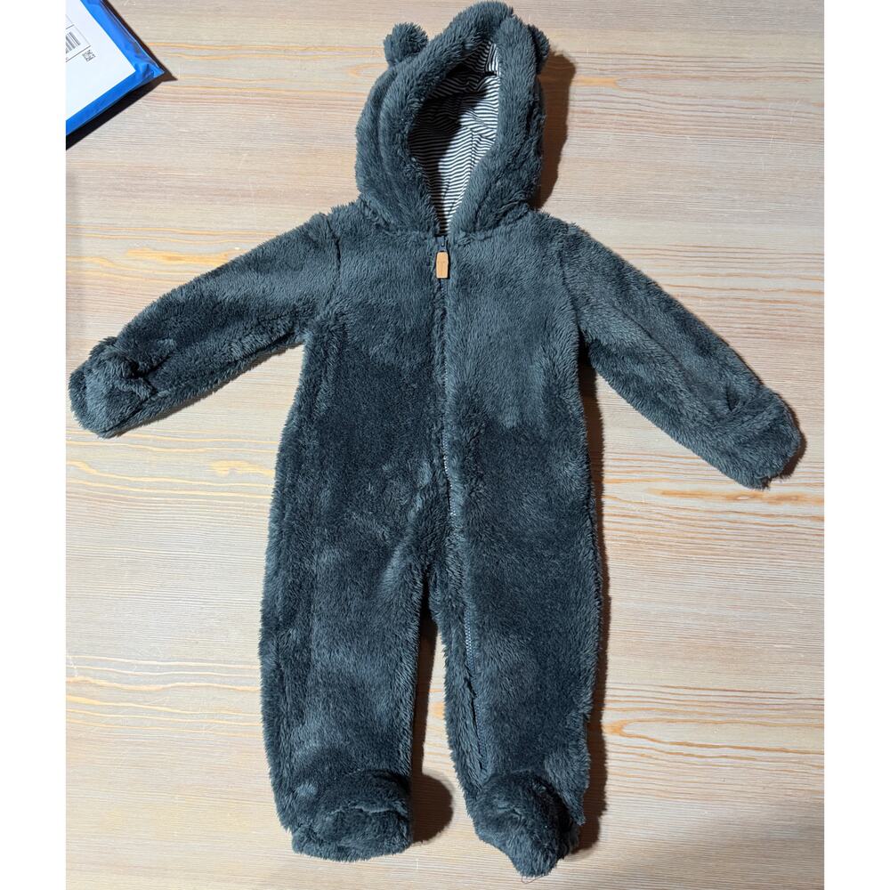 Carter's Charcoal Gray Baby Bear Fleece Jumpsuit (Size 6M)